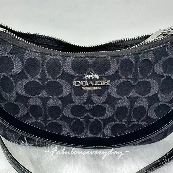 Coach Teri Shoulder Bag Crossbody In Signature Denim/Silver/Black CDE43 NWT - Picture 5 of 8